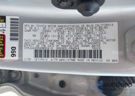 2010 Toyota Tacoma Double Cab Prerunner z USA, uszkodzony, nr VIN 3TMJU4GN5AM093419